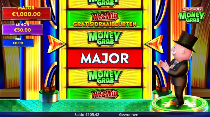 Het bonusrad van Monopoly Money Grab