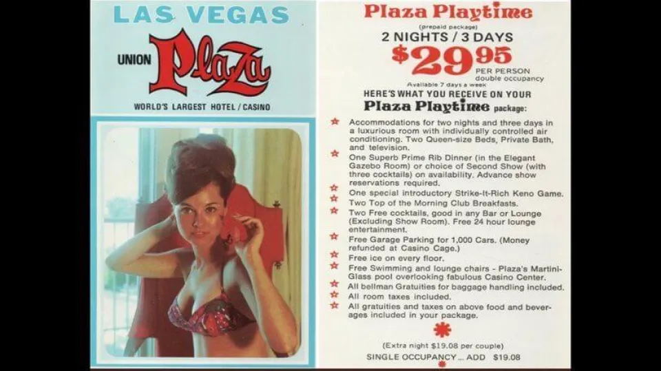 Plaza Las Vegas advertentie met vrouw in bikini