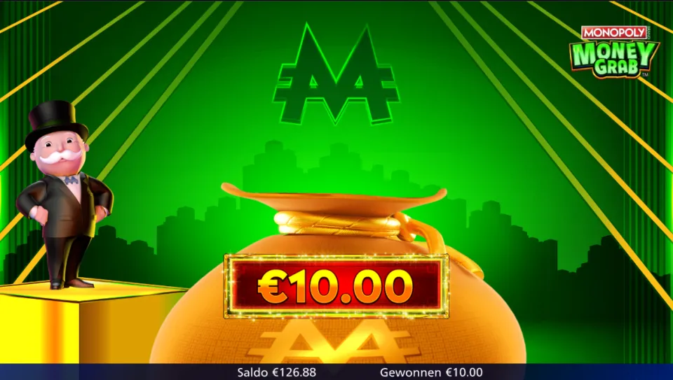De Money Grab functie levert Meneer Casino €10,- op.