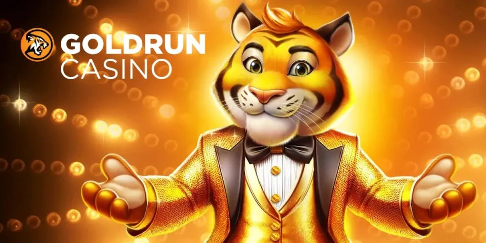 Lucky de Tijger met Goldrun Casino logo