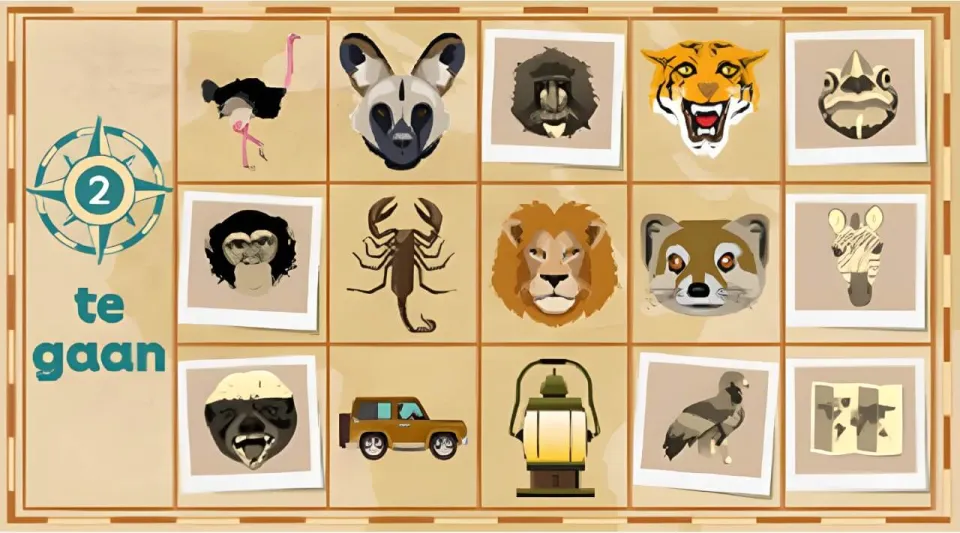 Safari Bingo kaart met 15 symbolen