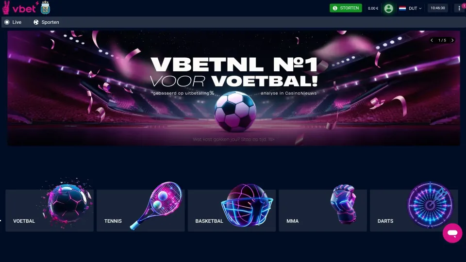 Vbet Casino homepage