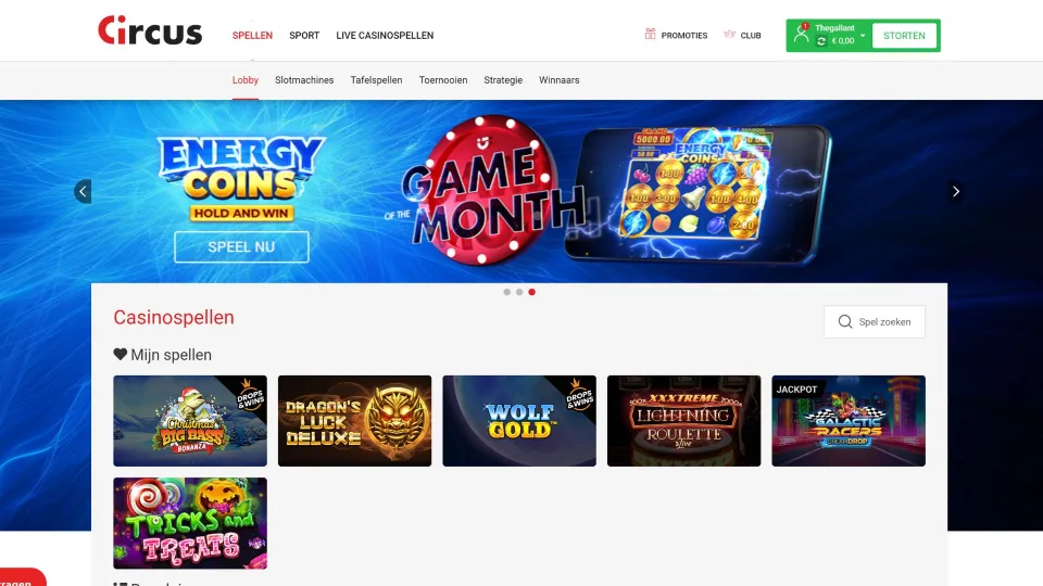 Circus Casino homepage