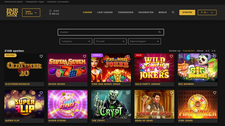 Fair Play Casino homepage
