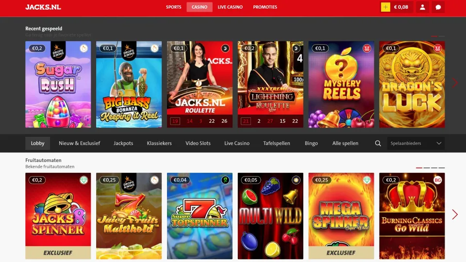 Jack's Casino Online homepage