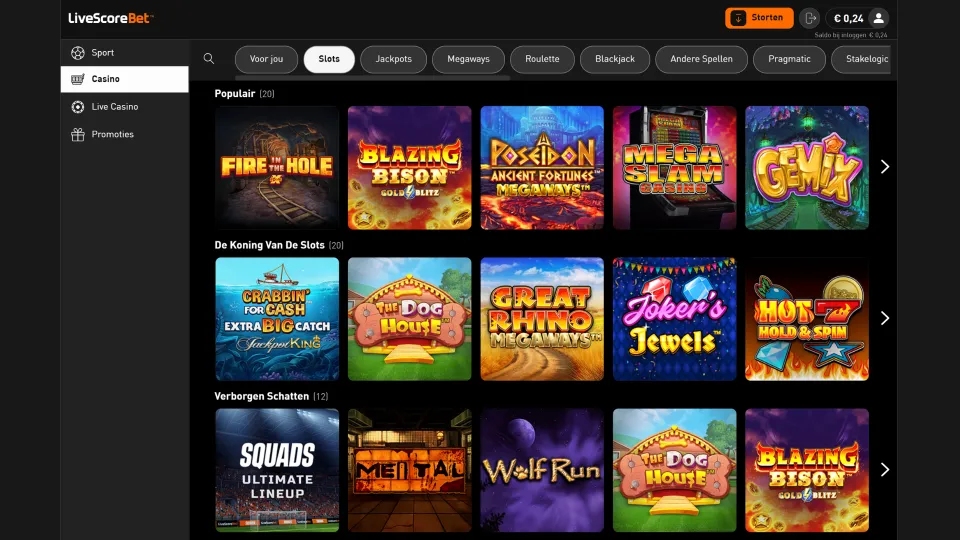 LiveScore Bet Casino homepage