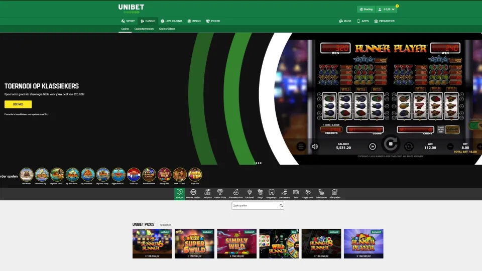 Unibet Casino homepage