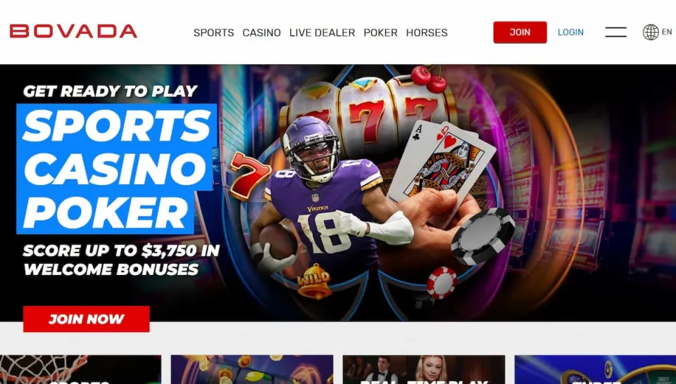 screenshot van homepage van Bovada