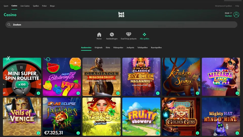 Bet365 Casino homepage