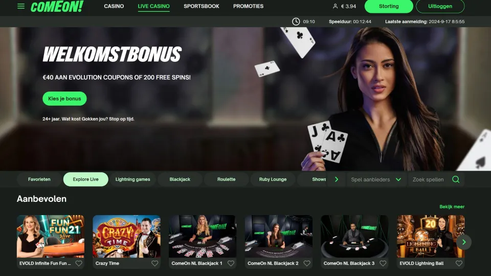 Comeon casino homepage