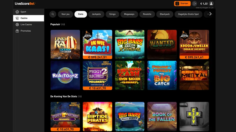 LiveScore Bet Casino homepage