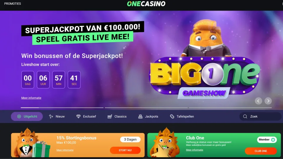 One Casino homepage