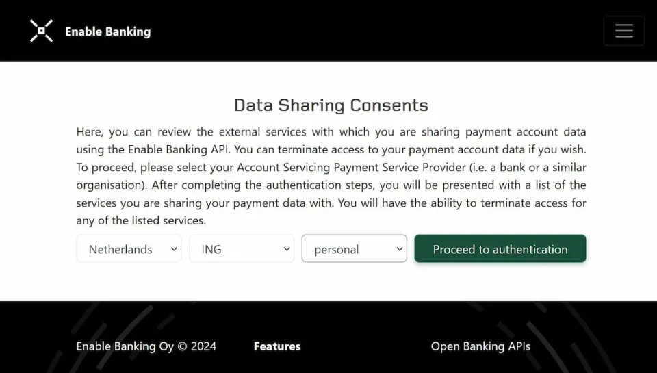 Enable Banking data sharing consents