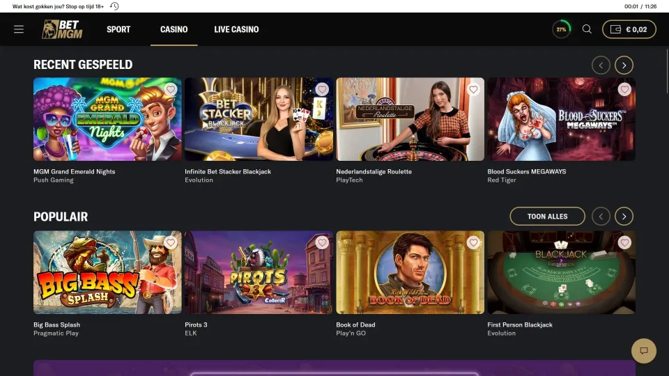 BetMGM casino lobby