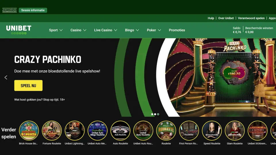 Unibet Casino homepage