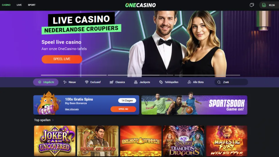 One Casino homepage
