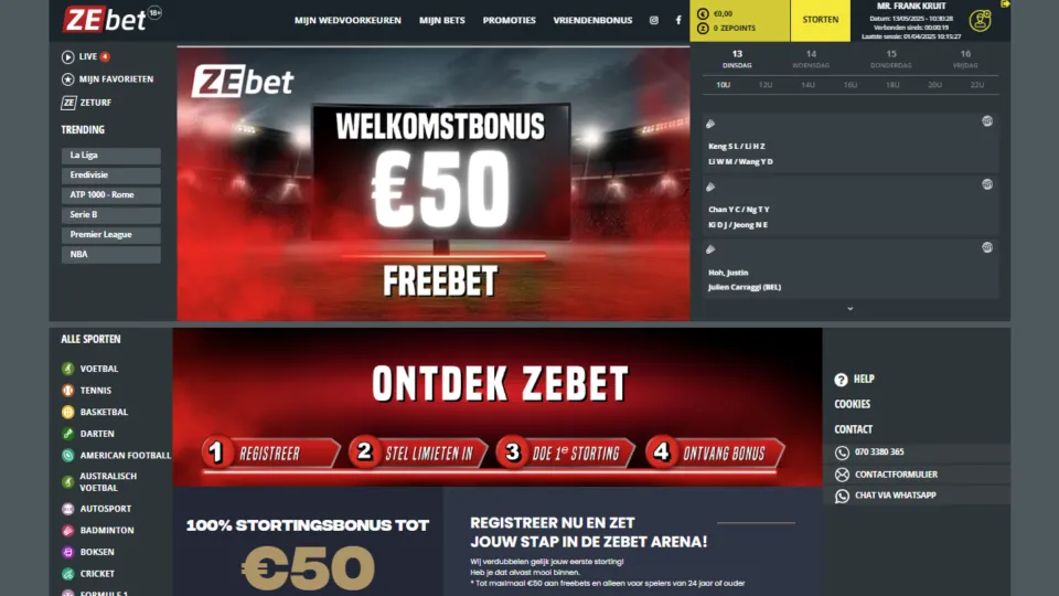 ZEbet Casino homepage