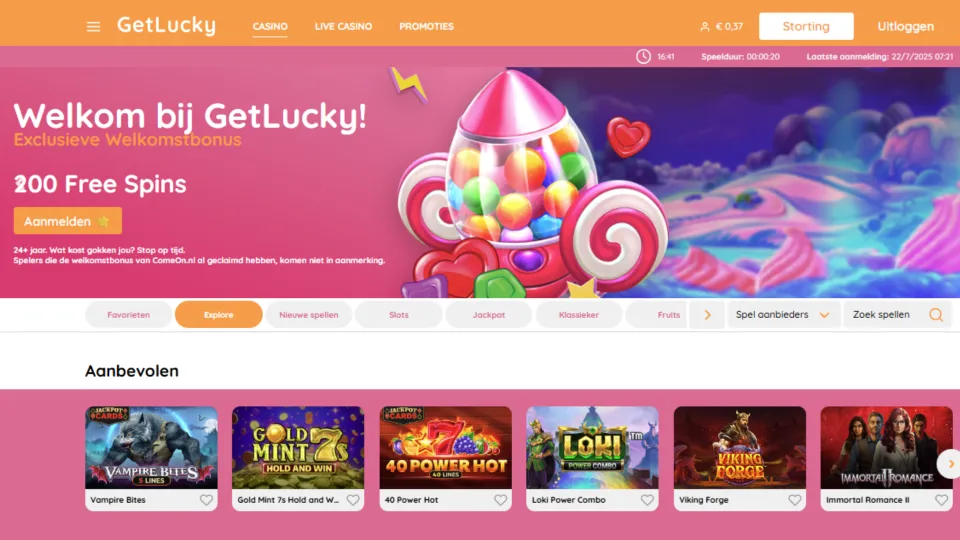 GetLucky Casino homepage