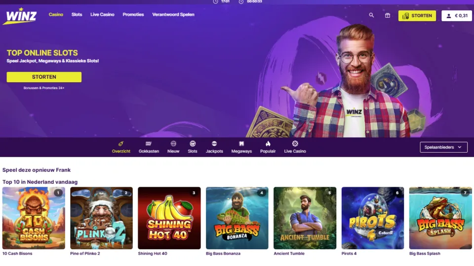 Winz Casino homepage