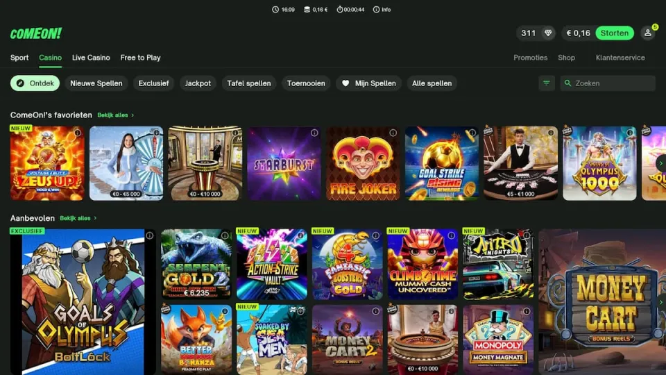 ComeOn Casino lobby