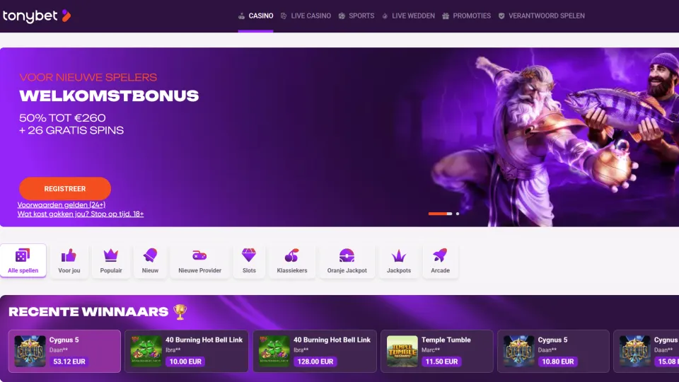 Tonybet casino welkomstbonus