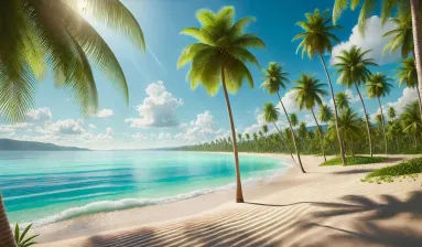 tropisch strand met kokospalmen