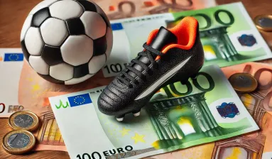 voetbalschoen en voetbal op 100 euro biljetten